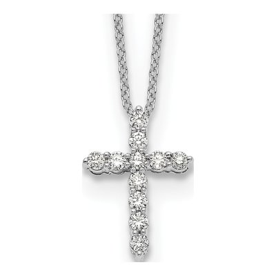 14K White Gold 1/3 ct tw Diamond Cross Pendant Necklace