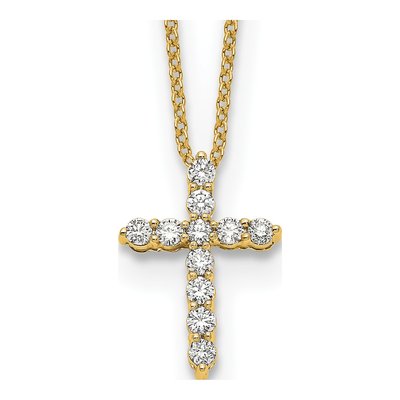 14K Yellow Gold 1/3 ct tw Diamond Cross Pendant Necklace