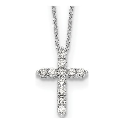 14K White Gold 1/2 ct tw Diamond Cross Pendant Necklace
