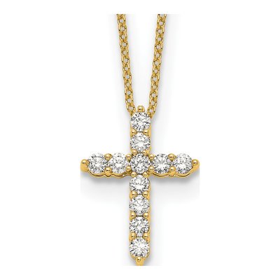14K Yellow Gold 1/2 ct tw Diamond Cross Pendant Necklace