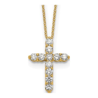 14K Yellow Gold 1 ct tw Diamond Cross Pendant Necklace