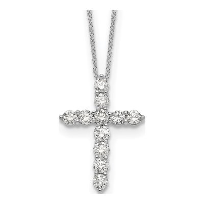 14K White Gold 1 1/2 ct tw Lab-Grown Diamond Cross Necklace