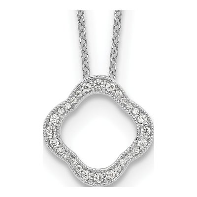 14K White Gold 1/6 ct tw Lab-Grown Diamond Quatrefoil Floral Necklace