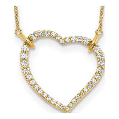 14K Yellow Gold 3/4 ct tw Diamond Open Heart Pendant Necklace