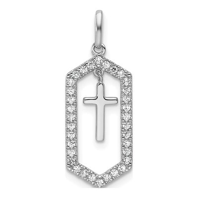 14K White Gold 1/5 ct tw Diamond Cross Pendant
