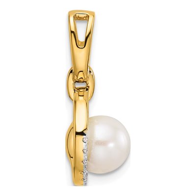 14K Yellow Gold 1/15 ct tw Freshwater Cultured Pearl & Diamond Open Circle Pendant – view 2