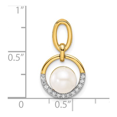 14K Yellow Gold 1/15 ct tw Freshwater Cultured Pearl & Diamond Open Circle Pendant – view 4