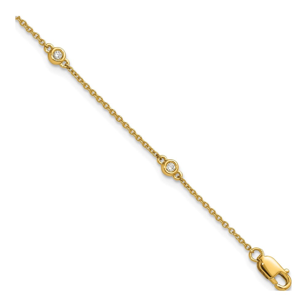 14K Complete 1/10 Carat Bezel-Set Diamond And Cable Chain 5-Station 7 Inch Bracelet with Lobster Clasp