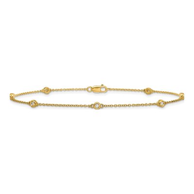 14K Yellow Gold 1/8 ct tw Diamond Station Cable Anklet – view 3