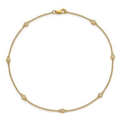 14K Yellow Gold 1/8 ct tw Diamond Station Cable Anklet – view 4