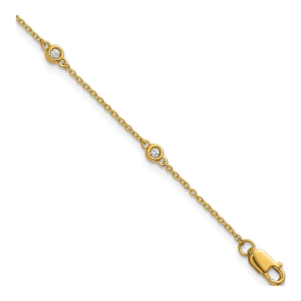 14K Complete 1/10 Carat Bezel-Set Diamond And Cable Chain 6-Station 7 Inch Bracelet with Lobster Clasp