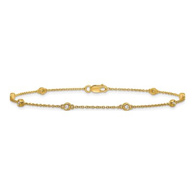 14K Yellow Gold 1/8 ct tw Diamond Station Anklet – view 3