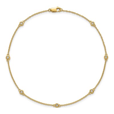 14K Yellow Gold 1/6 ct tw Diamond Station Cable Anklet – view 4