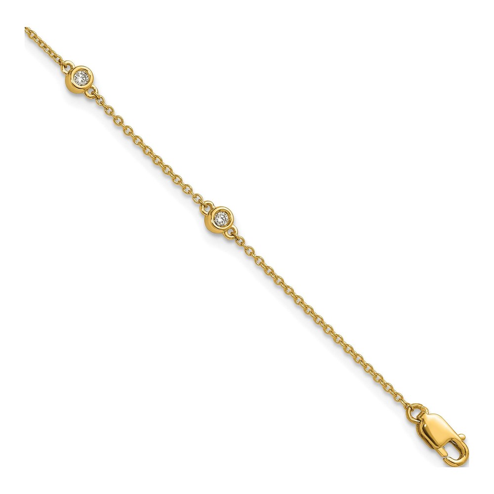 14K Complete 1/6 Carat Bezel-Set Diamond And Cable Chain 6-Station 7 Inch Bracelet with Lobster Clasp