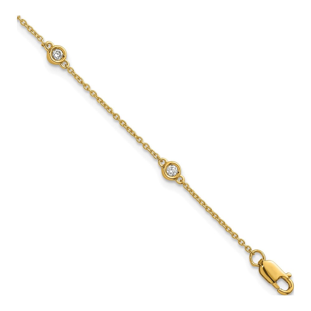 14K Complete 1/6 Carat Bezel-Set Diamond And Cable Chain 5-Station 7 Inch Bracelet with Lobster Clasp