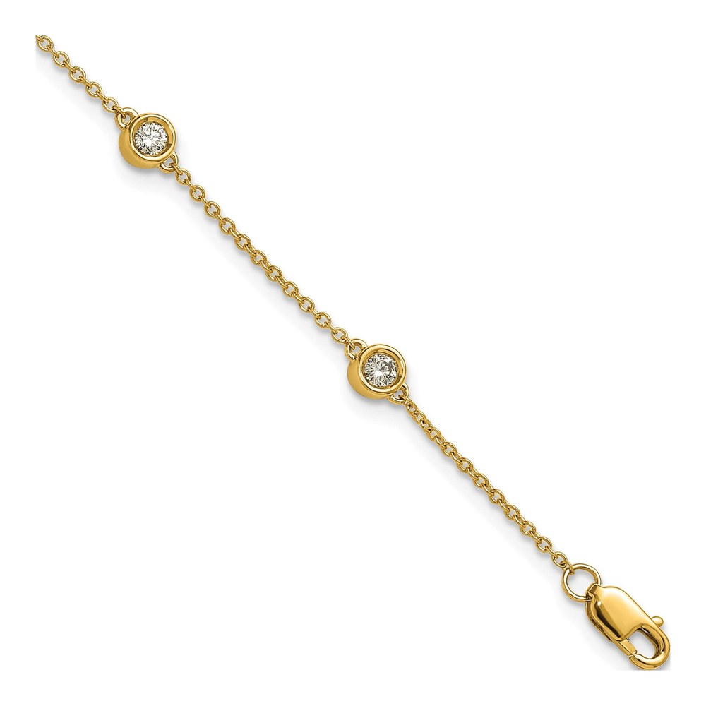 14K Complete 1/3 Carat Bezel-Set Diamond And Cable Chain 6-Station 7 Inch Bracelet with Lobster Clasp