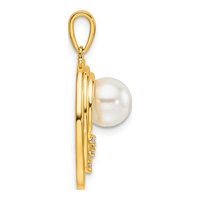 14K Yellow Gold 1/15 ct tw Freshwater Cultured Pearl & Diamond Oval Pendant – view 2