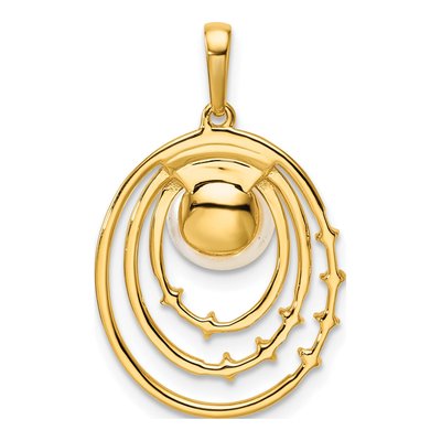 14K Yellow Gold 1/15 ct tw Freshwater Cultured Pearl & Diamond Oval Pendant – view 3