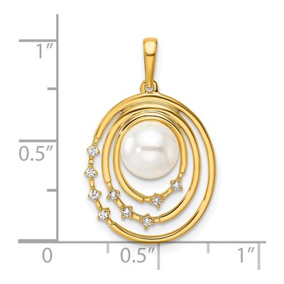 14K Yellow Gold 1/15 ct tw Freshwater Cultured Pearl & Diamond Oval Pendant – view 4