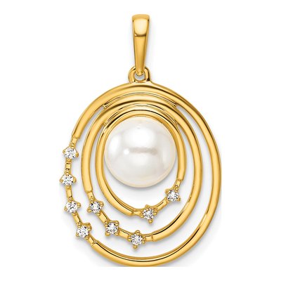 14K Yellow Gold 1/15 ct tw Freshwater Cultured Pearl & Diamond Oval Pendant