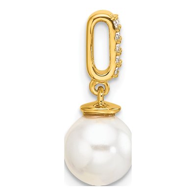 14K Yellow Gold 1/20 ct tw Freshwater Cultured Pearl & Diamond Slide Pendant – view 2