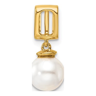 14K Yellow Gold 1/20 ct tw Freshwater Cultured Pearl & Diamond Slide Pendant – view 3