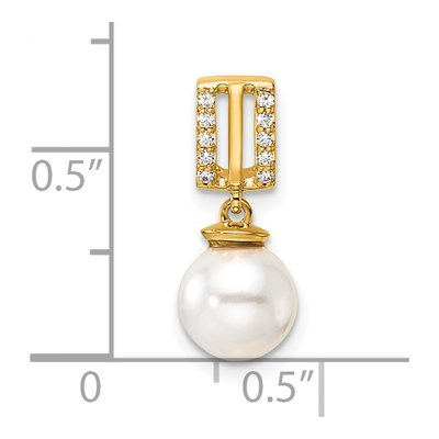 14K Yellow Gold 1/20 ct tw Freshwater Cultured Pearl & Diamond Slide Pendant – view 4