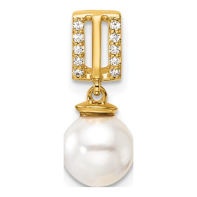 14K Yellow Gold 1/20 ct tw Freshwater Cultured Pearl & Diamond Slide Pendant