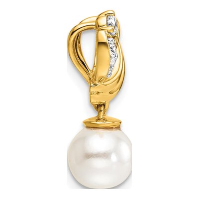 14K Yellow Gold 1/10 ct tw Freshwater Cultured Pearl & Diamond Slide Pendant – view 2