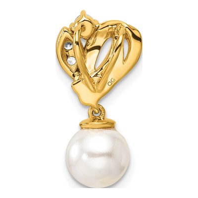 14K Yellow Gold 1/10 ct tw Freshwater Cultured Pearl & Diamond Slide Pendant – view 3