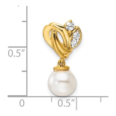 14K Yellow Gold 1/10 ct tw Freshwater Cultured Pearl & Diamond Slide Pendant – view 4