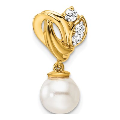 14K Yellow Gold 1/10 ct tw Freshwater Cultured Pearl & Diamond Slide Pendant