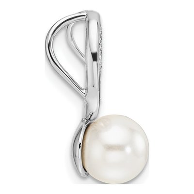 14K White Gold 1/15 ct tw Freshwater Cultured Pearl & Diamond Slide Pendant – view 2