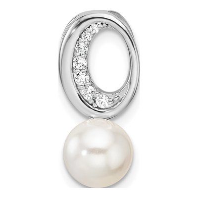 14K White Gold 1/15 ct tw Freshwater Cultured Pearl & Diamond Slide Pendant
