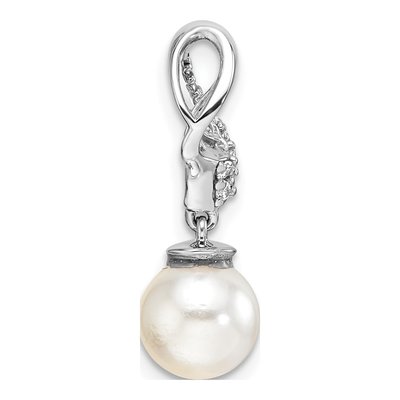 14K White Gold 1/10 ct tw Freshwater Cultured Pearl & Diamond Slide Pendant – view 2