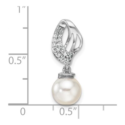 14K White Gold 1/10 ct tw Freshwater Cultured Pearl & Diamond Slide Pendant – view 4