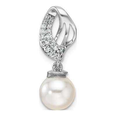 14K White Gold 1/10 ct tw Freshwater Cultured Pearl & Diamond Slide Pendant