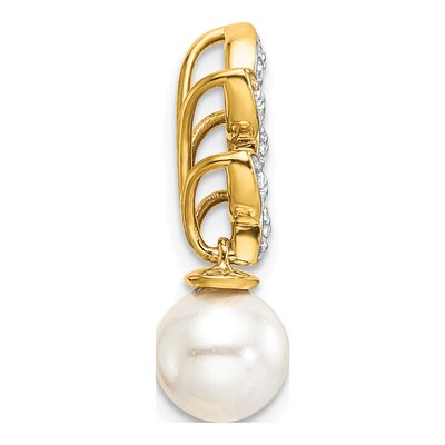 14K Yellow Gold 1/15 ct tw Freshwater Cultured Pearl & Diamond Leaf Charm – view 2