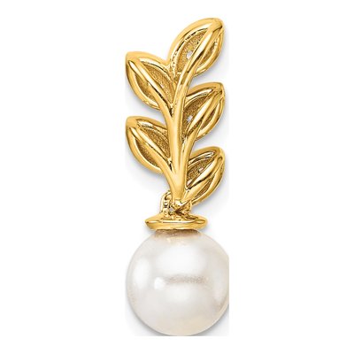 14K Yellow Gold 1/15 ct tw Freshwater Cultured Pearl & Diamond Leaf Charm – view 3