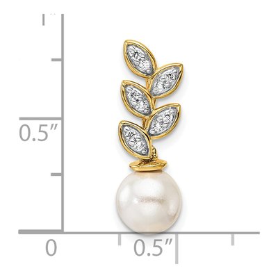 14K Yellow Gold 1/15 ct tw Freshwater Cultured Pearl & Diamond Leaf Charm – view 4