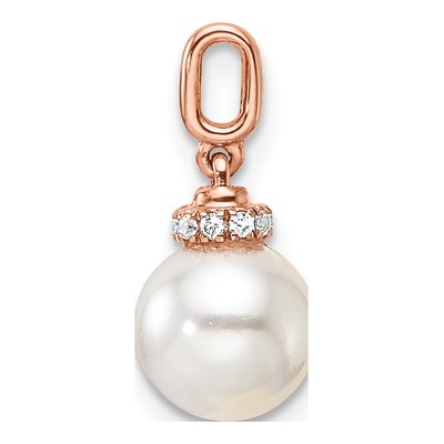 14K Rose Gold 1/20 ct tw Freshwater Cultured Pearl & Diamond Pendant – view 2