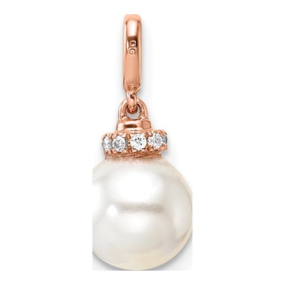 14K Rose Gold 1/20 ct tw Freshwater Cultured Pearl & Diamond Pendant – view 3