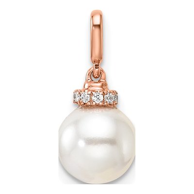 14K Rose Gold 1/20 ct tw Freshwater Cultured Pearl & Diamond Pendant
