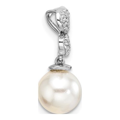 14K White Gold 1/10 ct tw Freshwater Cultured Pearl & Diamond Slide Pendant – view 2