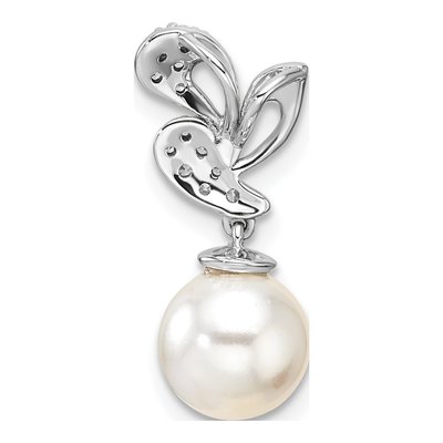 14K White Gold 1/10 ct tw Freshwater Cultured Pearl & Diamond Slide Pendant – view 3
