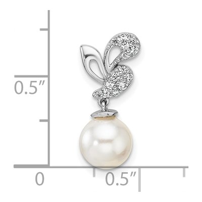 14K White Gold 1/10 ct tw Freshwater Cultured Pearl & Diamond Slide Pendant – view 4