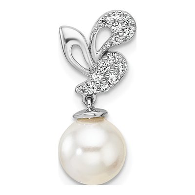 14K White Gold 1/10 ct tw Freshwater Cultured Pearl & Diamond Slide Pendant