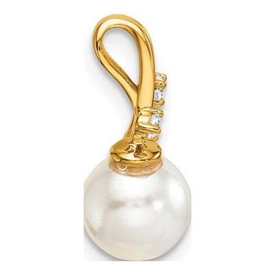14K Yellow Gold 1/15 ct tw Freshwater Cultured Pearl & Diamond Slide Pendant – view 2