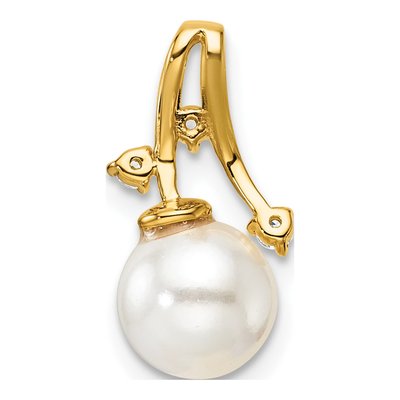 14K Yellow Gold 1/15 ct tw Freshwater Cultured Pearl & Diamond Slide Pendant – view 3