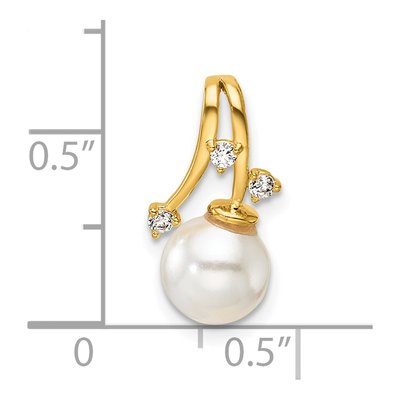 14K Yellow Gold 1/15 ct tw Freshwater Cultured Pearl & Diamond Slide Pendant – view 4
